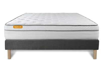 Ensemble Matelas Sommier 160x200 cm - Sommier Gris (d&eacute;j&agrave; mont&eacute;) - Memo Luxe
