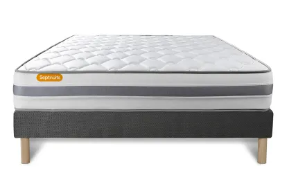Ensemble Matelas Sommier 140x200 cm - Sommier Gris (d&eacute;j&agrave; mont&eacute;) - Memo Spring