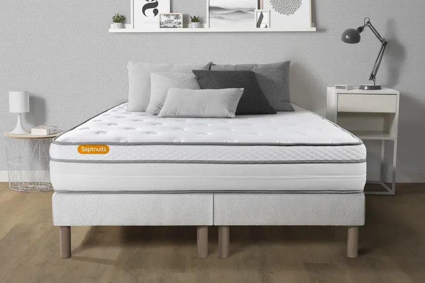 Ensemble Matelas Sommier 160x200 cm - 2 Sommiers Blanc - Memo Luxe