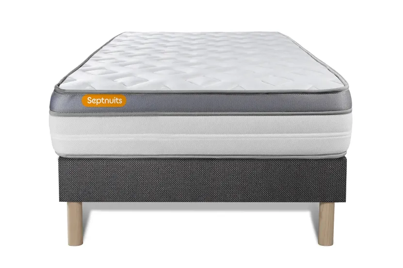 Ensemble Matelas Sommier 90x190 cm - Sommier Gris (déjà monté) - Memo Zen