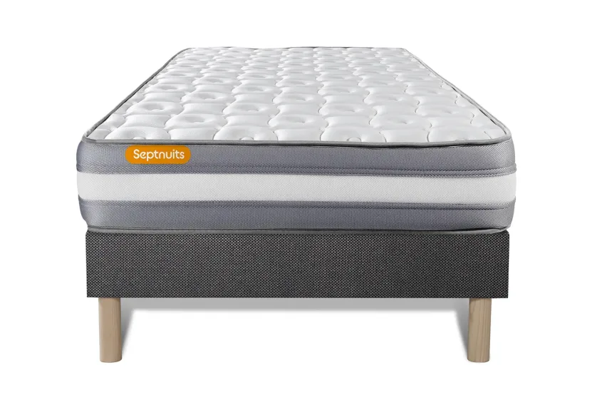 Ensemble Matelas Sommier 90x200 cm - Sommier Gris (déjà monté) - Memo Plus