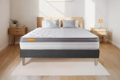 Ensemble Matelas Sommier 140x190 cm - Sommier Gris (en kit) - Memo Zen