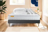 Pack lit complet 200x200 cm - Matelas + Sommier Gris (en kit) + 2 oreillers + Couette - Memo Pack lit complet 200x200 cm - Matelas + Sommier Gris (en kit) + 2 oreillers + Couette - Memo