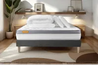 Pack lit complet 160x200 cm - Matelas + Sommier Gris (en kit) + 2 oreillers + Couette - Memo Zen Pack lit complet 160x200 cm - Matelas + Sommier Gris (en kit) + 2 oreillers + Couette - Memo Zen