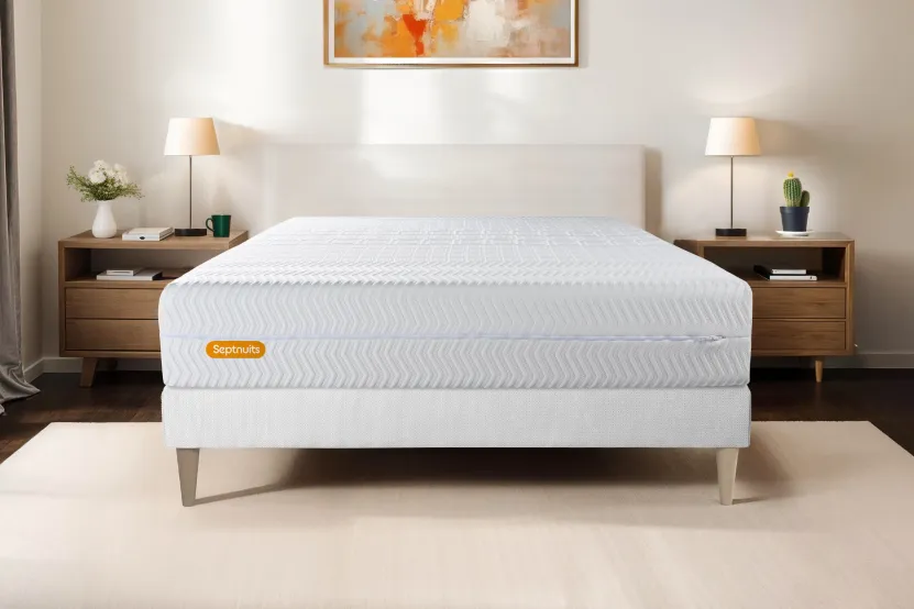 Ensemble Matelas Sommier 140x190 cm - Sommier Blanc (en kit) - Memo Bio