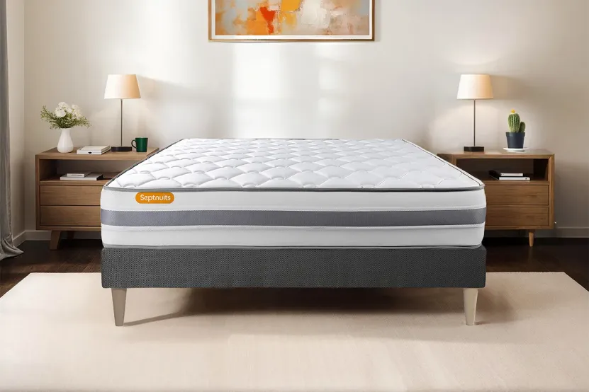 Ensemble Matelas Sommier 140x190 cm - Sommier Gris (en kit) - Memo Spring