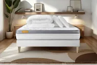Pack lit complet 140x200 cm - Matelas + Sommier Blanc (en kit) + 2 oreillers + Couette - Memo Zen Pack lit complet 140x200 cm - Matelas + Sommier Blanc (en kit) + 2 oreillers + Couette - Memo Zen