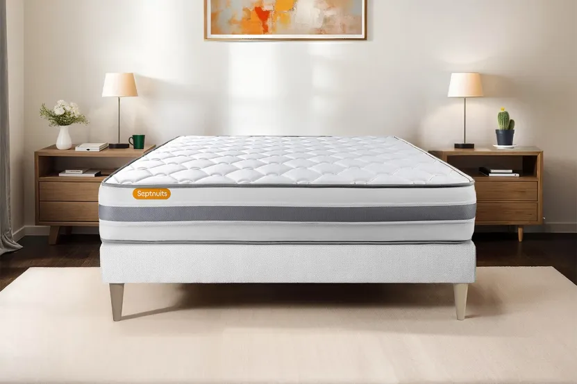 Ensemble Matelas Sommier 160x200 cm - Sommier Blanc (en kit) - Memo Spring